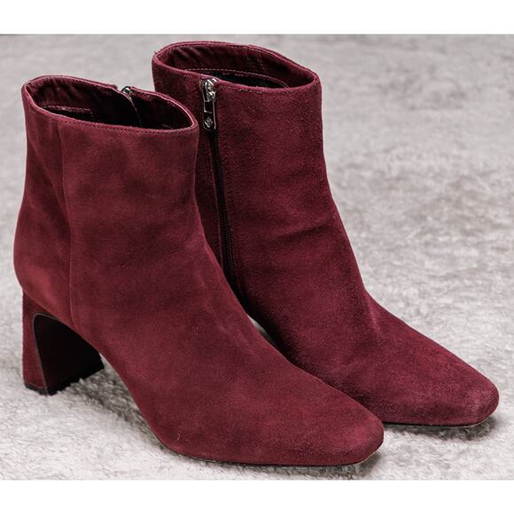 Antonio Melani Burgundy Red Suede Square Toe Ankle Boots Womens Size 8 - Picture 1 of 16
